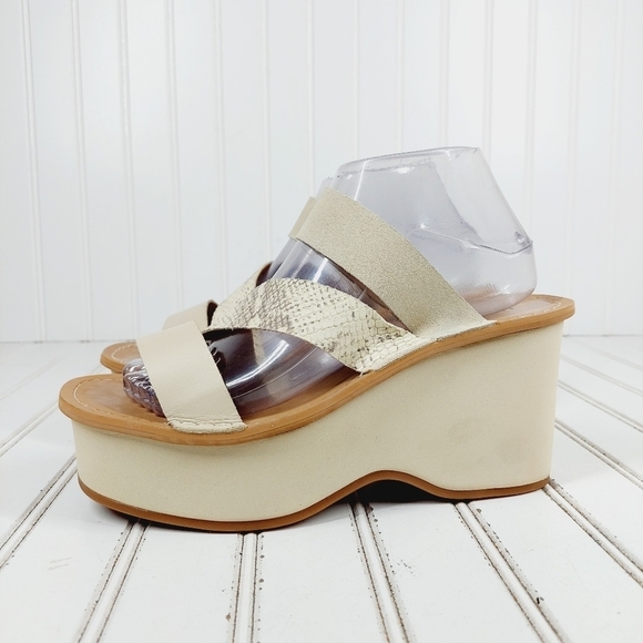 NEW Lucky Brand Mimya Snakeskin Tan Summer High Platform Wedge Sandals K984 - Picture 1 of 10